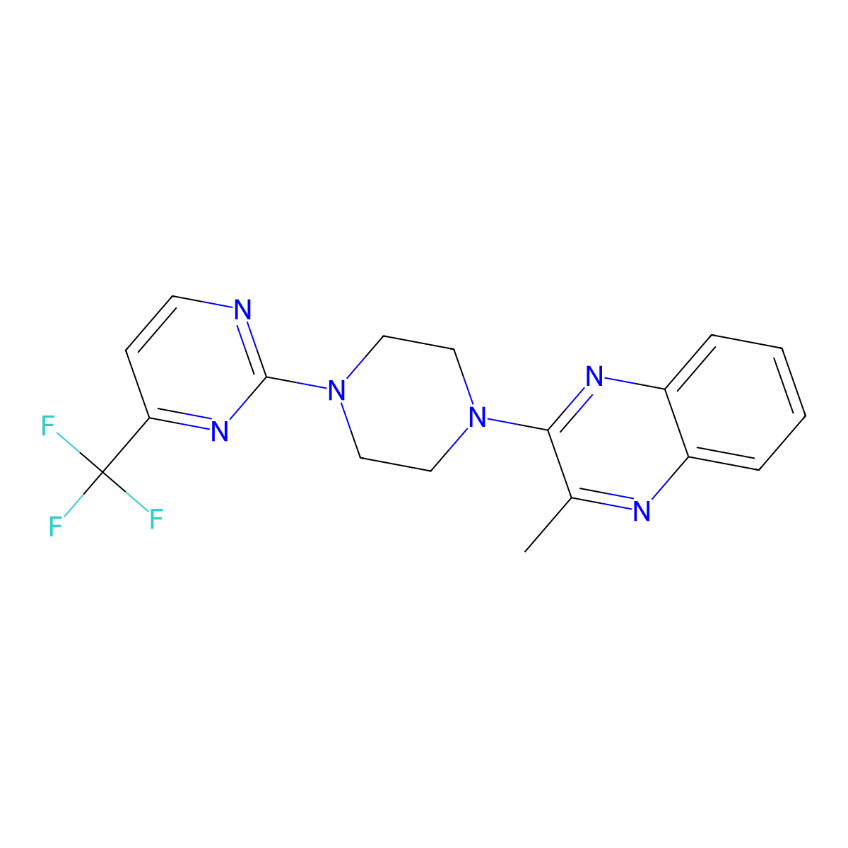 2-Methyl-3-{4-[4-(trifluoromethyl)pyrimidin-2-yl]piperazin-1-yl}quinoxaline molecular structure, CAS 2640822-23-5