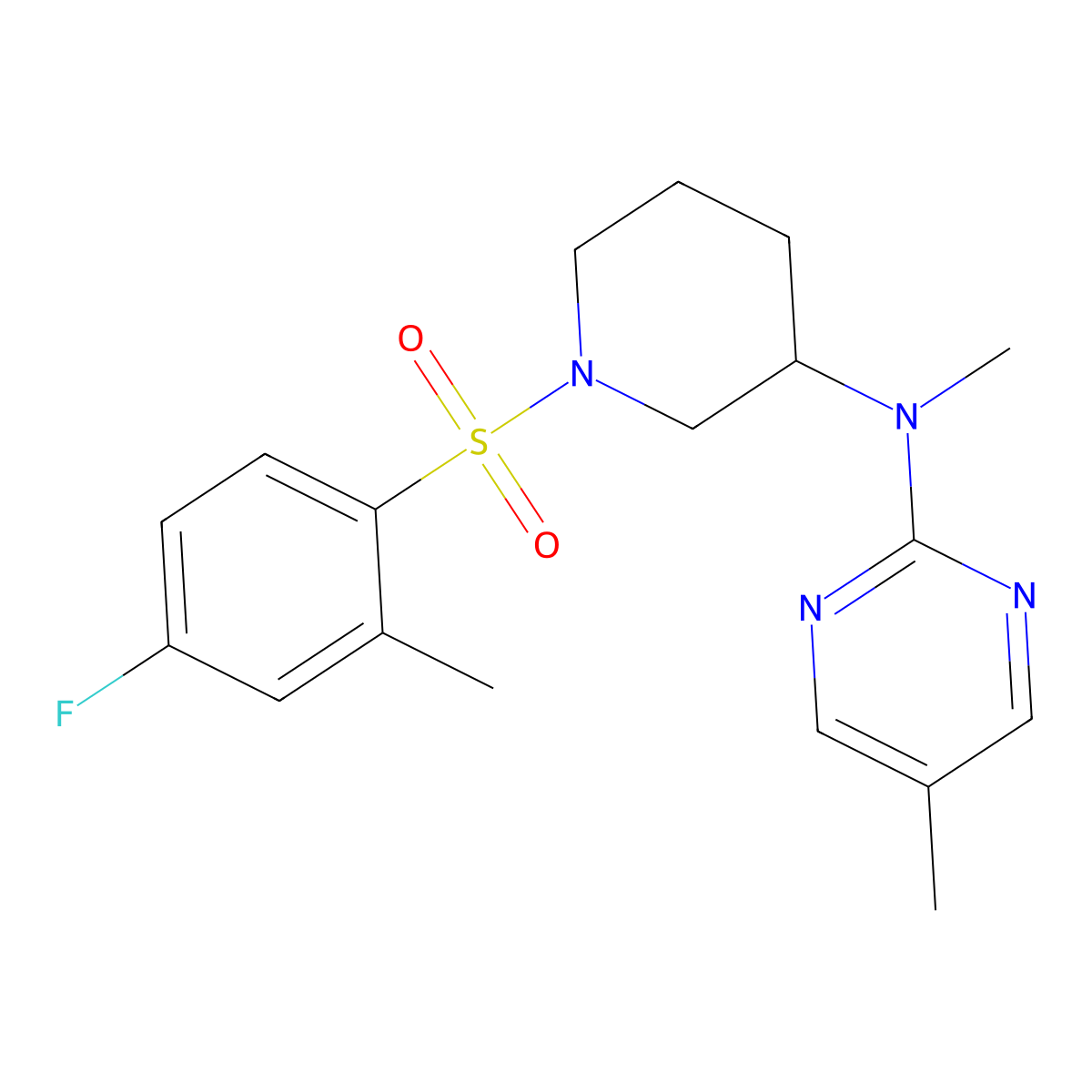 N-[1-(4-fluoro-2-methylbenzenesulfonyl)piperidin-3-yl]-N,5-dimethylpyrimidin-2-amine molecular structure, CAS 2640822-27-9
