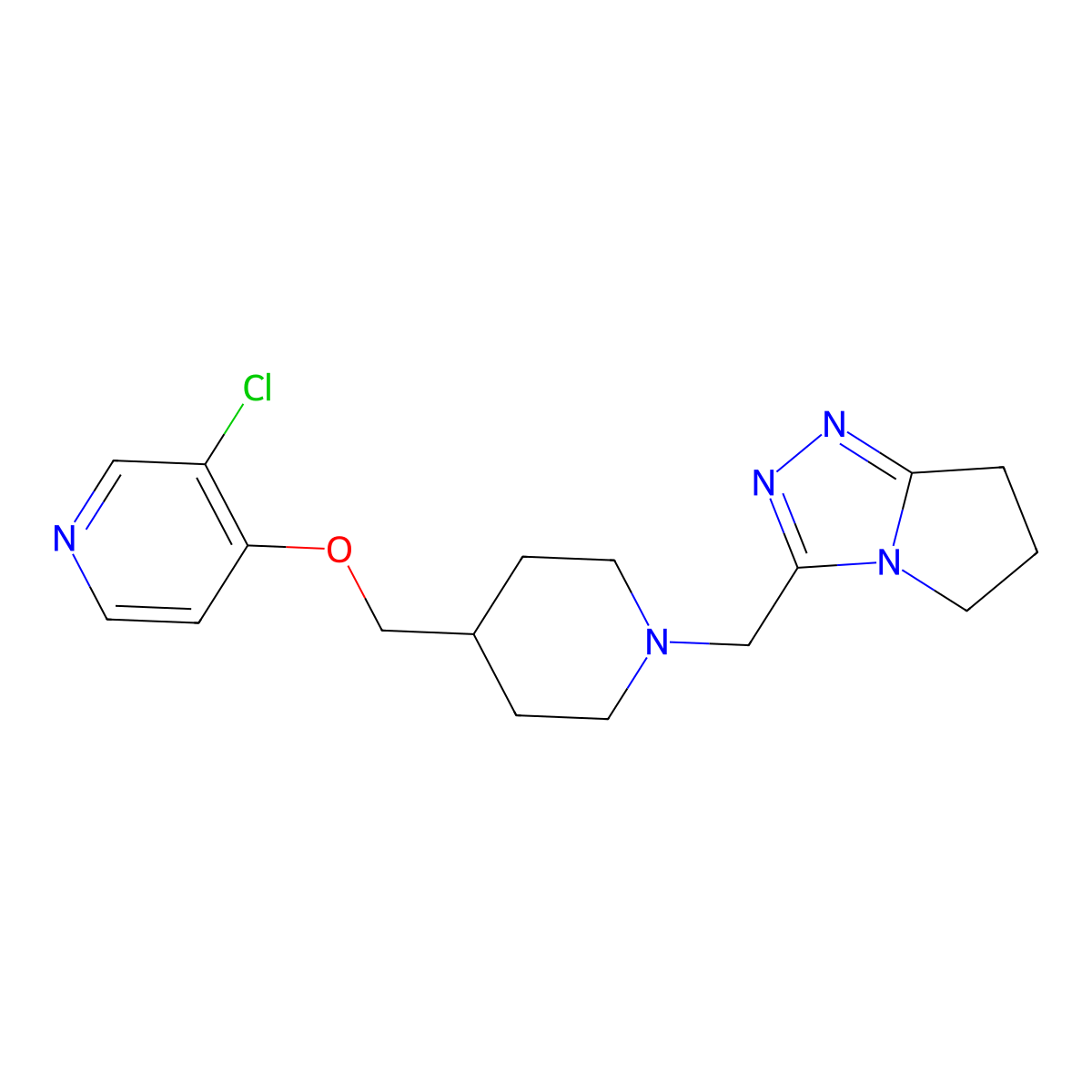 3-chloro-4-{[1-({5H,6H,7H-pyrrolo[2,1-c][1,2,4]triazol-3-yl}methyl)piperidin-4-yl]methoxy}pyridine molecular structure, CAS 2640822-35-9