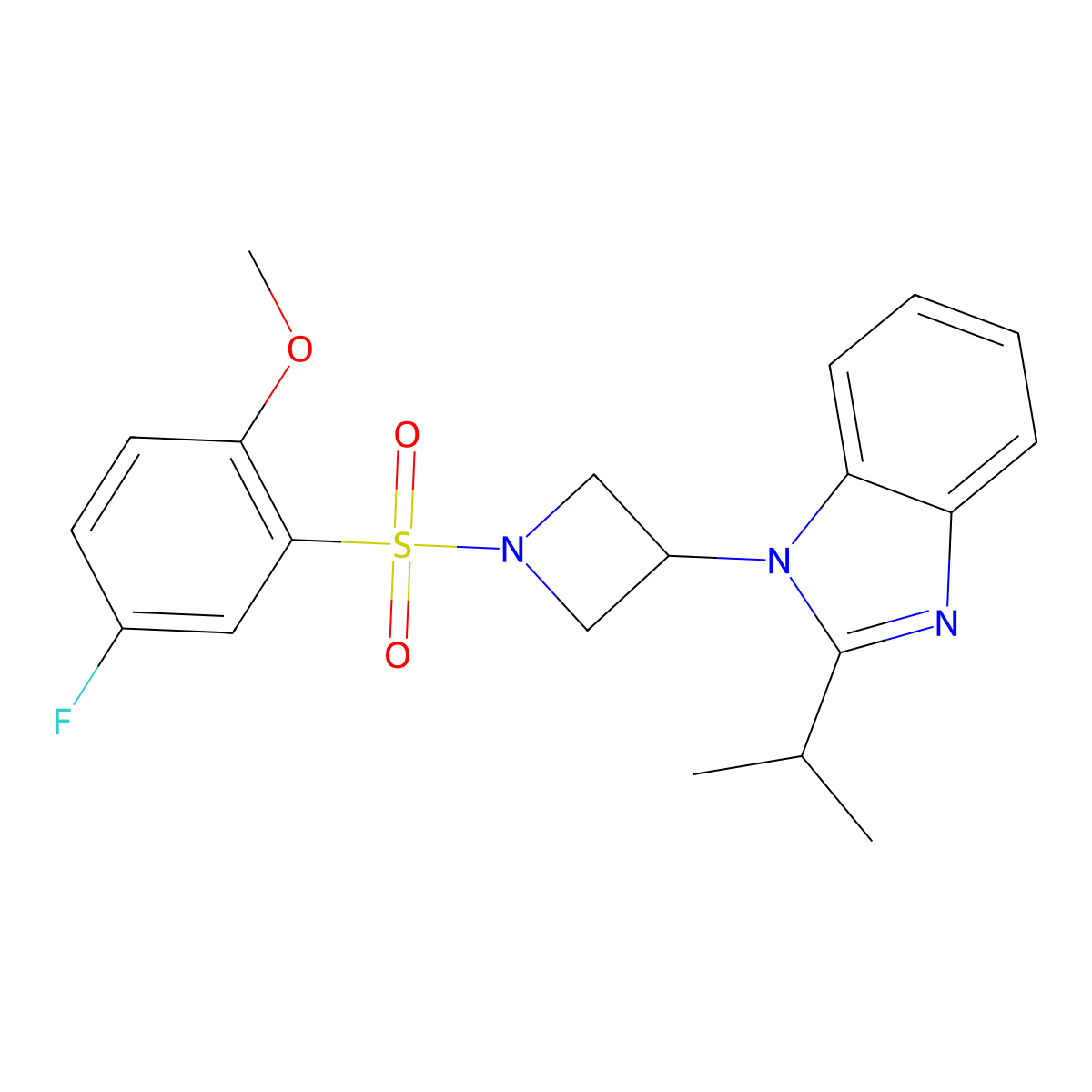 1-[1-(5-fluoro-2-methoxybenzenesulfonyl)azetidin-3-yl]-2-(propan-2-yl)-1H-1,3-benzodiazole molecular structure, CAS 2640822-38-2