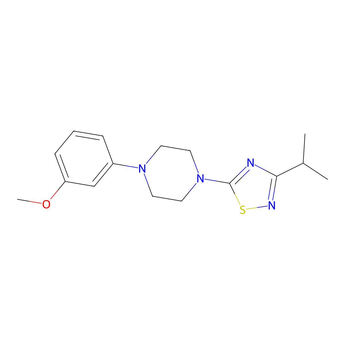 1-(3-Methoxyphenyl)-4-[3-(propan-2-yl)-1,2,4-thiadiazol-5-yl]piperazine molecular structure, CAS 2640822-44-0