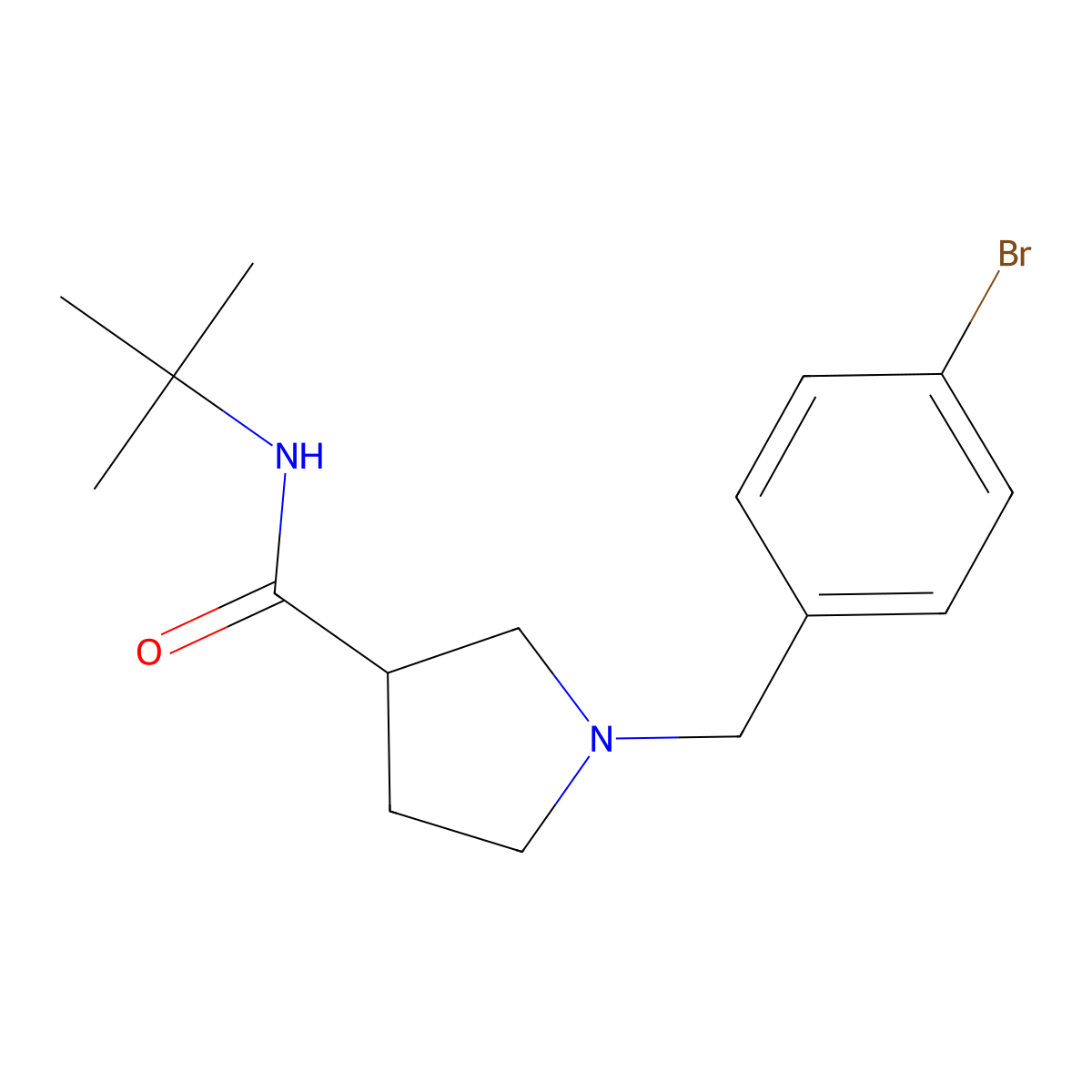 1-[(4-bromophenyl)methyl]-N-tert-butylpyrrolidine-3-carboxamide molecular structure, CAS 2640822-45-1