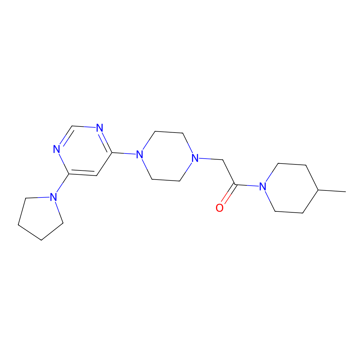 1-(4-Methylpiperidin-1-yl)-2-{4-[6-(pyrrolidin-1-yl)pyrimidin-4-yl]piperazin-1-yl}ethan-1-one molecular structure, CAS 2640822-47-3