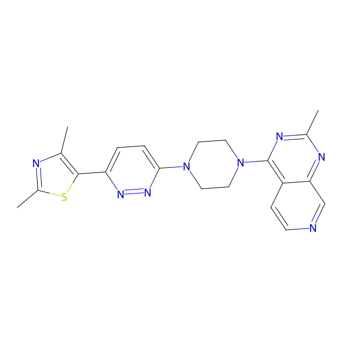 3-(2,4-Dimethyl-1,3-thiazol-5-yl)-6-(4-{2-methylpyrido[3,4-d]pyrimidin-4-yl}piperazin-1-yl)pyridazine molecular structure, CAS 2640822-54-2