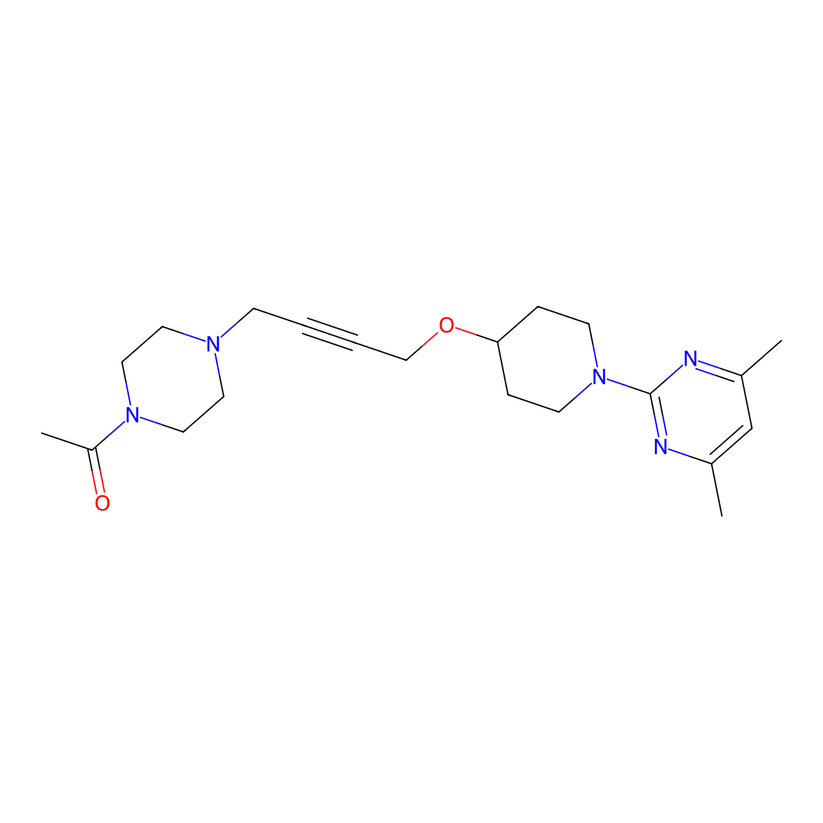 1-[4-(4-{[1-(4,6-Dimethylpyrimidin-2-yl)piperidin-4-yl]oxy}but-2-yn-1-yl)piperazin-1-yl]ethan-1-one molecular structure, CAS 2640822-55-3