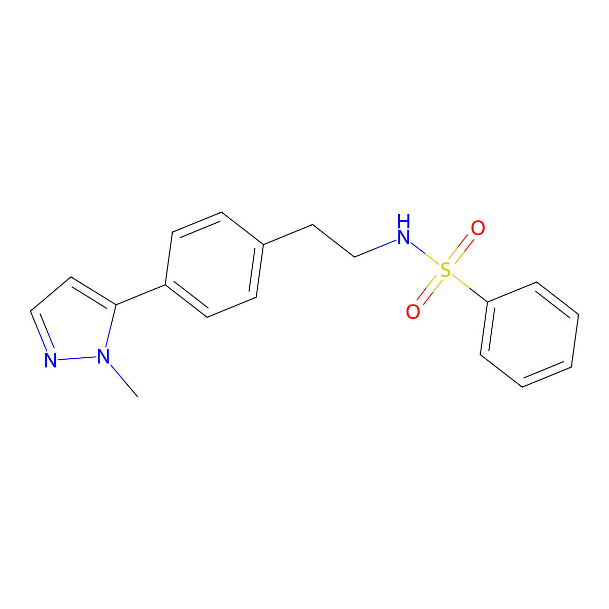 N-{2-[4-(1-methyl-1H-pyrazol-5-yl)phenyl]ethyl}benzenesulfonamide molecular structure, CAS 2640822-58-6