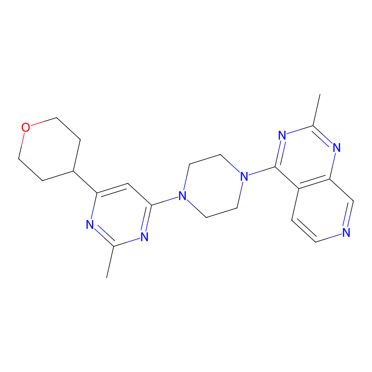 2-Methyl-4-(4-{2-methylpyrido[3,4-d]pyrimidin-4-yl}piperazin-1-yl)-6-(oxan-4-yl)pyrimidine molecular structure, CAS 2640822-60-0
