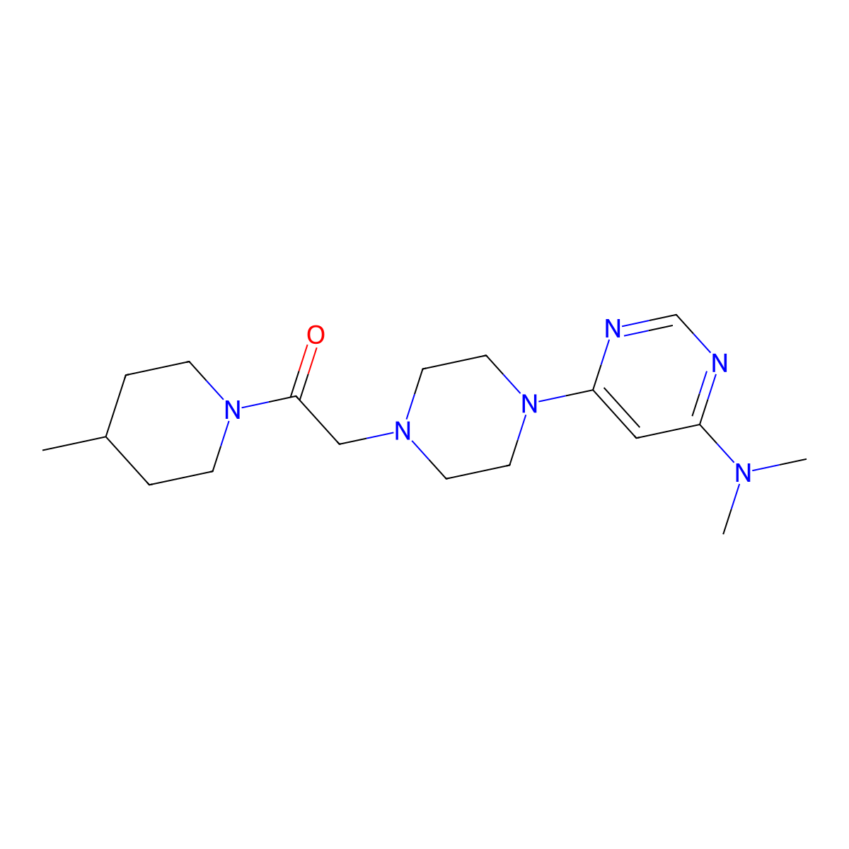 2-{4-[6-(Dimethylamino)pyrimidin-4-yl]piperazin-1-yl}-1-(4-methylpiperidin-1-yl)ethan-1-one molecular structure, CAS 2640822-63-3