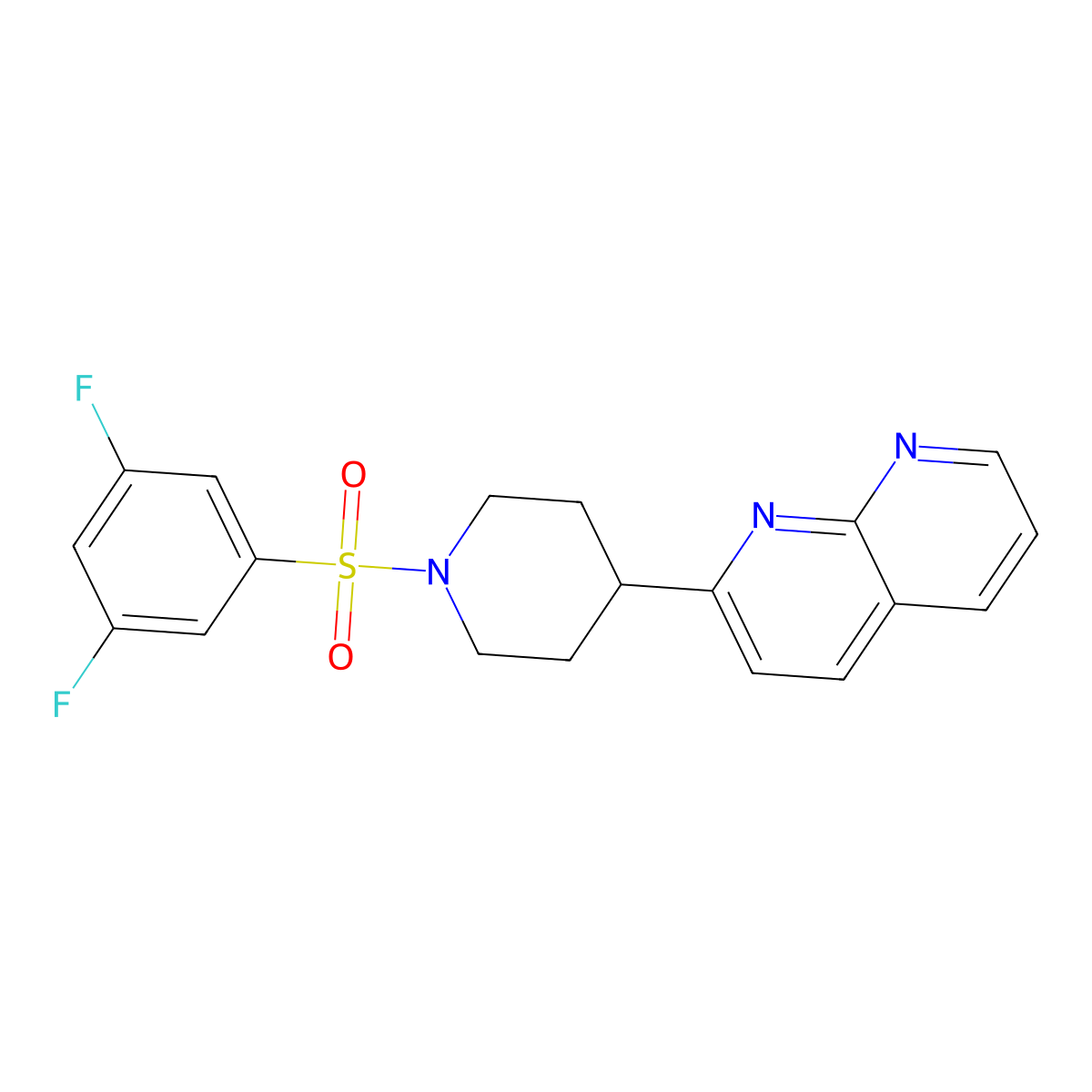 2-[1-(3,5-Difluorobenzenesulfonyl)piperidin-4-yl]-1,8-naphthyridine molecular structure, CAS 2640822-66-6