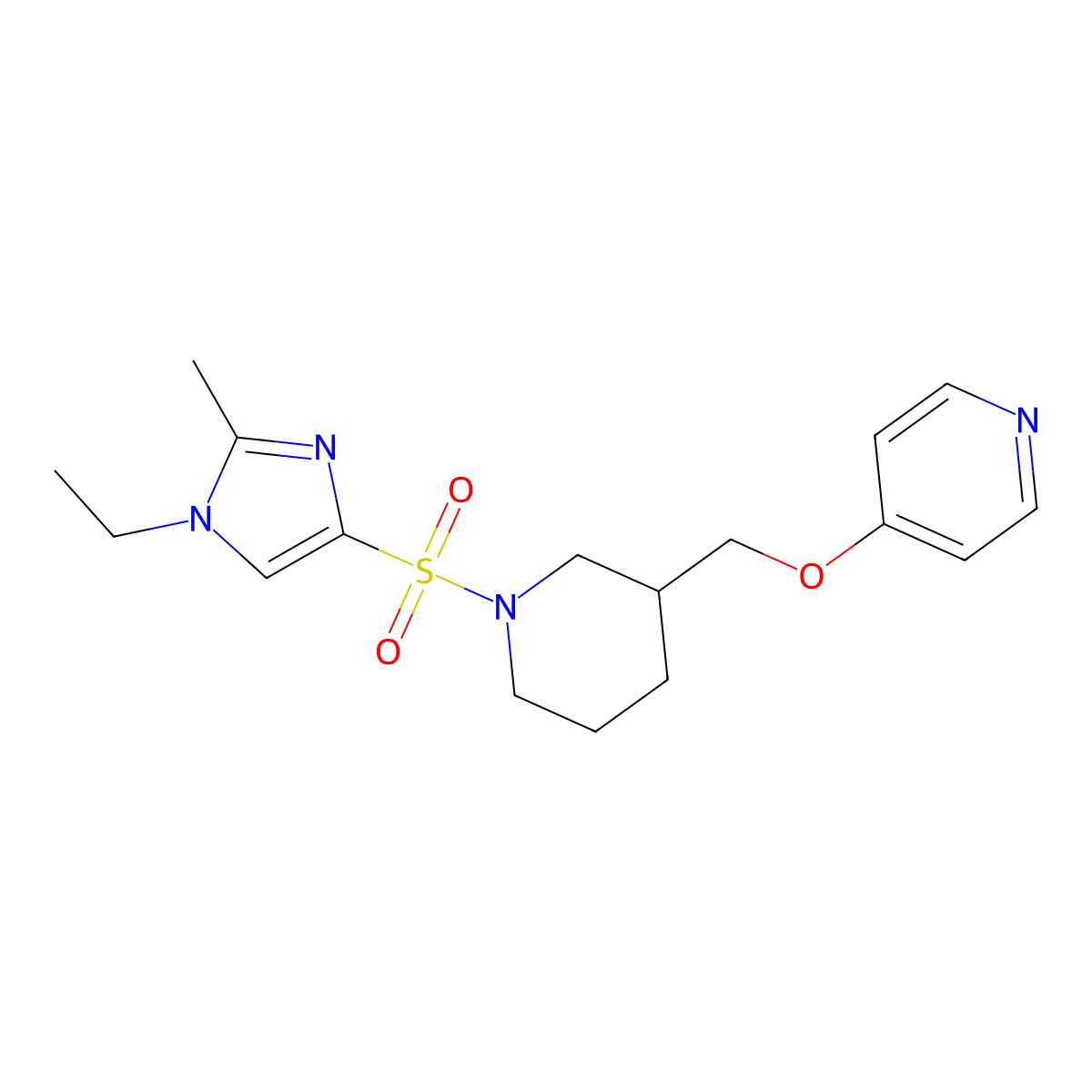 4-({1-[(1-ethyl-2-methyl-1H-imidazol-4-yl)sulfonyl]piperidin-3-yl}methoxy)pyridine molecular structure, CAS 2640822-67-7