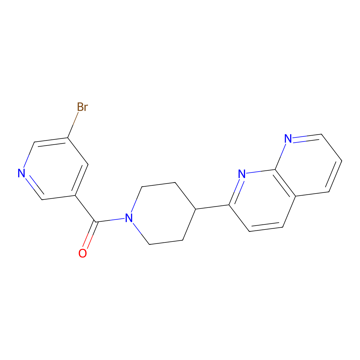 2-[1-(5-Bromopyridine-3-carbonyl)piperidin-4-yl]-1,8-naphthyridine molecular structure, CAS 2640822-68-8