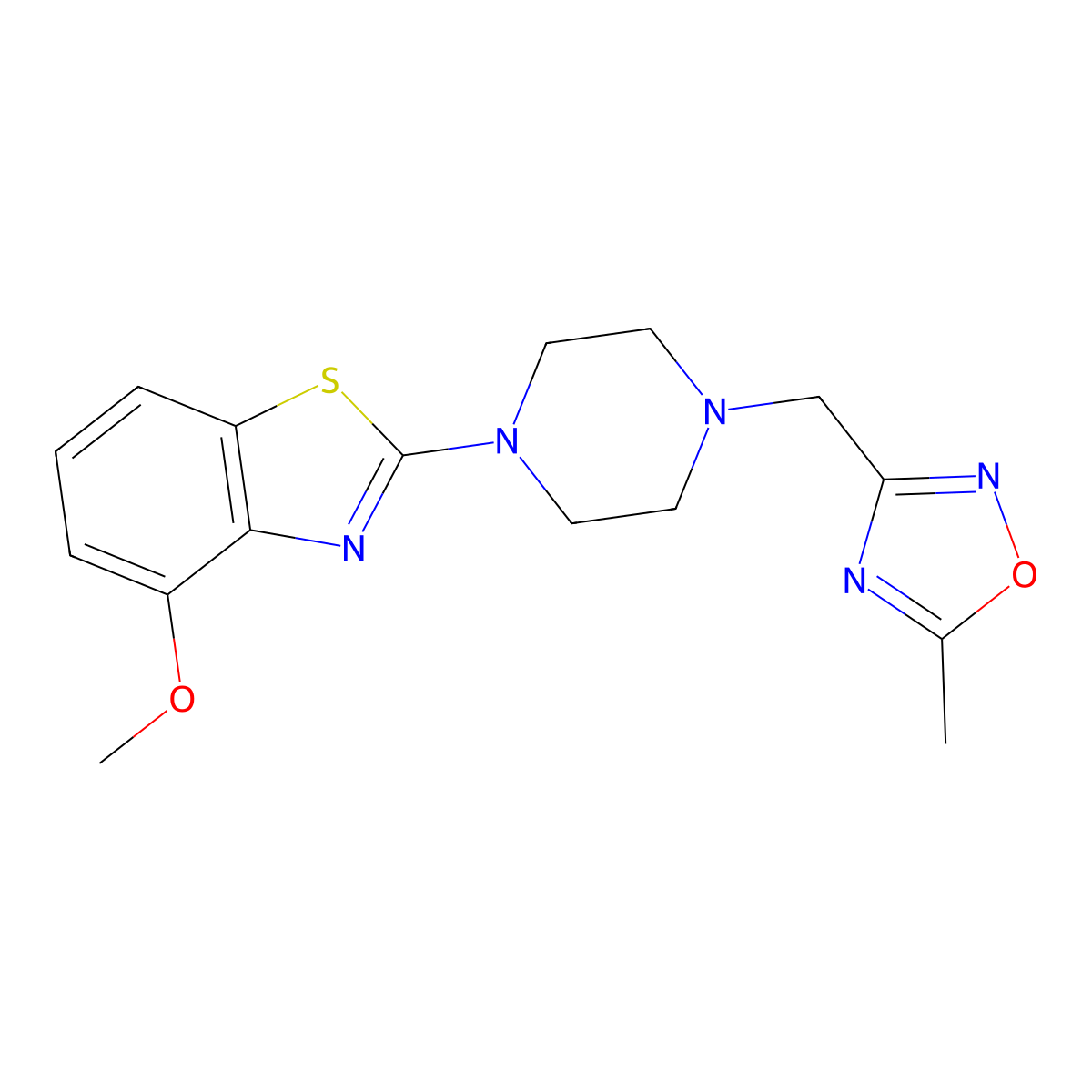 4-Methoxy-2-{4-[(5-methyl-1,2,4-oxadiazol-3-yl)methyl]piperazin-1-yl}-1,3-benzothiazole molecular structure, CAS 2640822-69-9