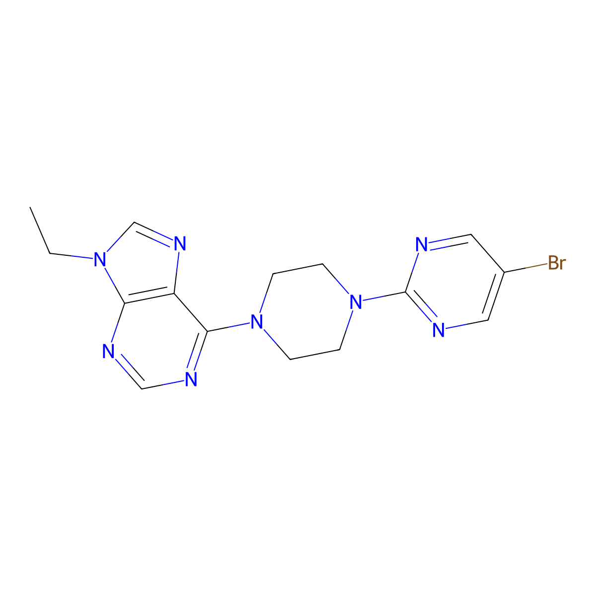 6-[4-(5-bromopyrimidin-2-yl)piperazin-1-yl]-9-ethyl-9H-purine molecular structure, CAS 2640822-70-2
