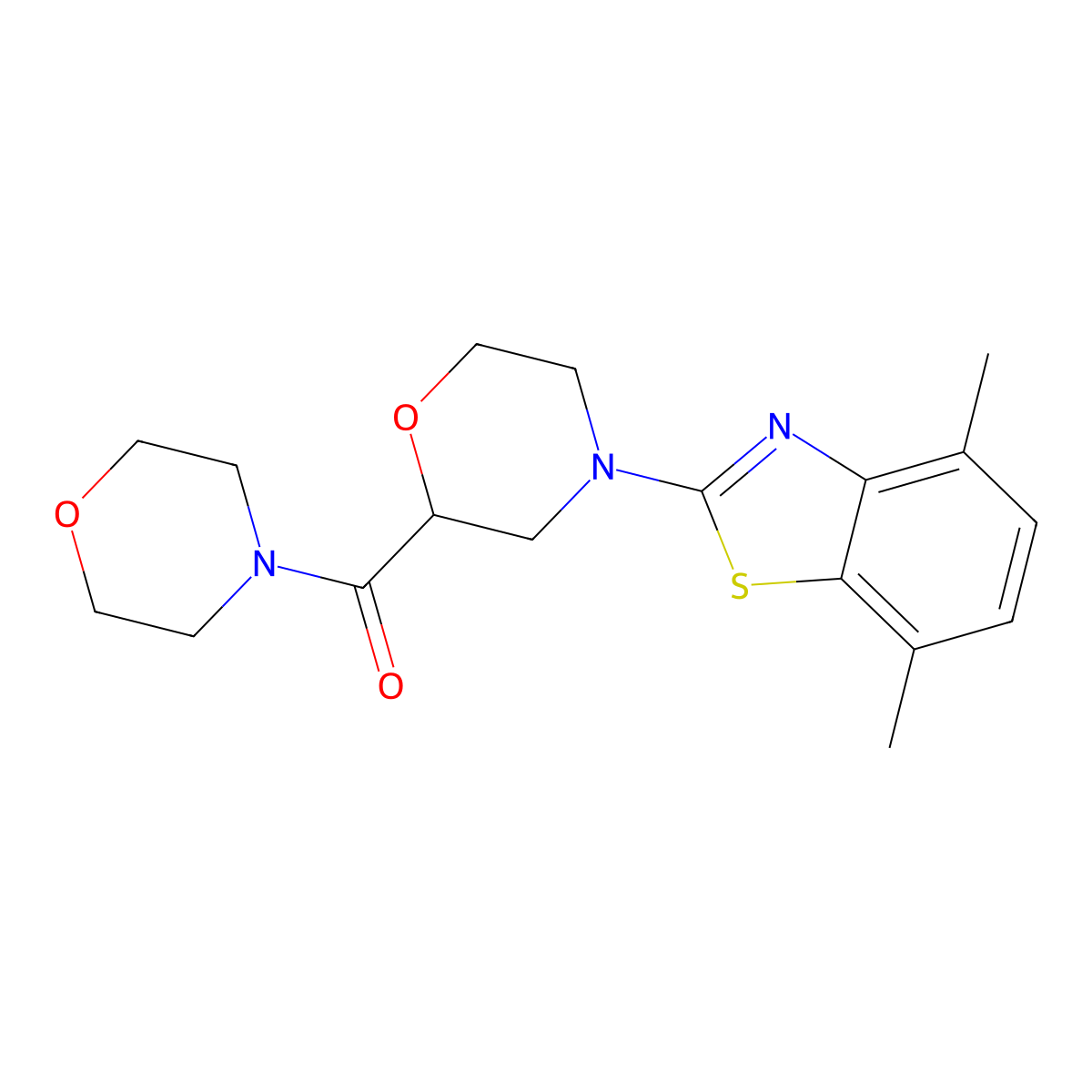4,7-Dimethyl-2-[2-(morpholine-4-carbonyl)morpholin-4-yl]-1,3-benzothiazole molecular structure, CAS 2640822-72-4