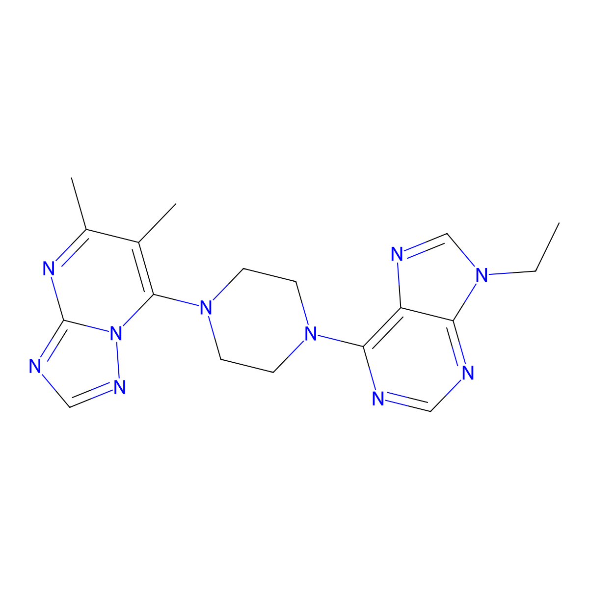 6-(4-{5,6-dimethyl-[1,2,4]triazolo[1,5-a]pyrimidin-7-yl}piperazin-1-yl)-9-ethyl-9H-purine molecular structure, CAS 2640822-78-0