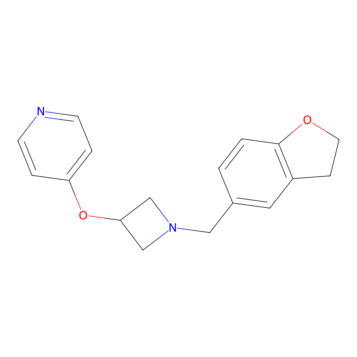 4-({1-[(2,3-Dihydro-1-benzofuran-5-yl)methyl]azetidin-3-yl}oxy)pyridine molecular structure, CAS 2640822-82-6