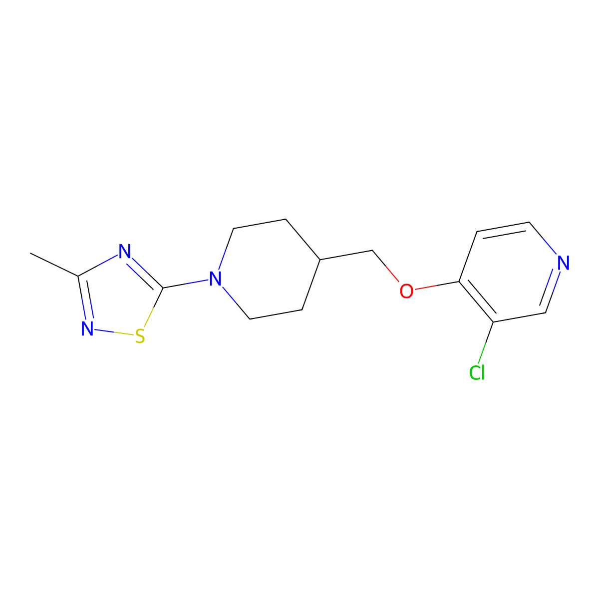 3-Chloro-4-{[1-(3-methyl-1,2,4-thiadiazol-5-yl)piperidin-4-yl]methoxy}pyridine molecular structure, CAS 2640822-83-7