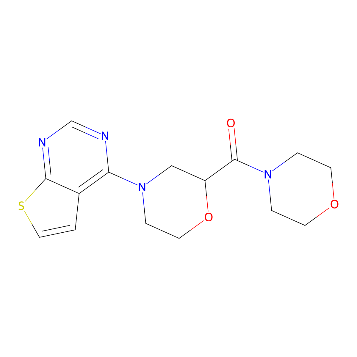 2-(Morpholine-4-carbonyl)-4-{thieno[2,3-d]pyrimidin-4-yl}morpholine molecular structure, CAS 2640822-85-9