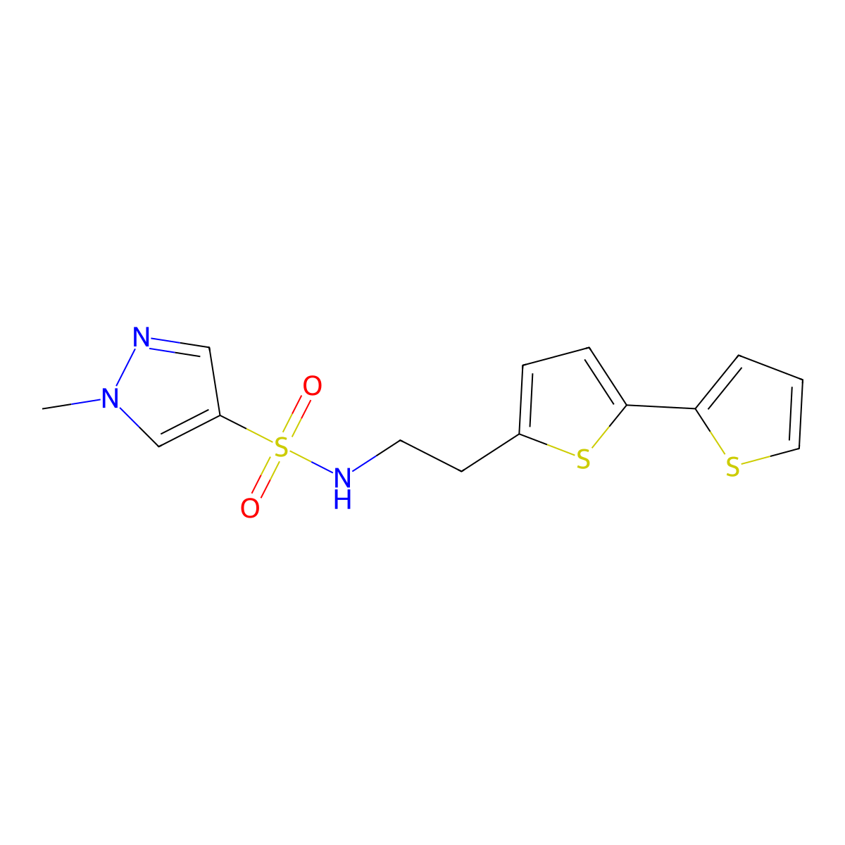 N-(2-{[2,2'-bithiophene]-5-yl}ethyl)-1-methyl-1H-pyrazole-4-sulfonamide molecular structure, CAS 2640822-87-1