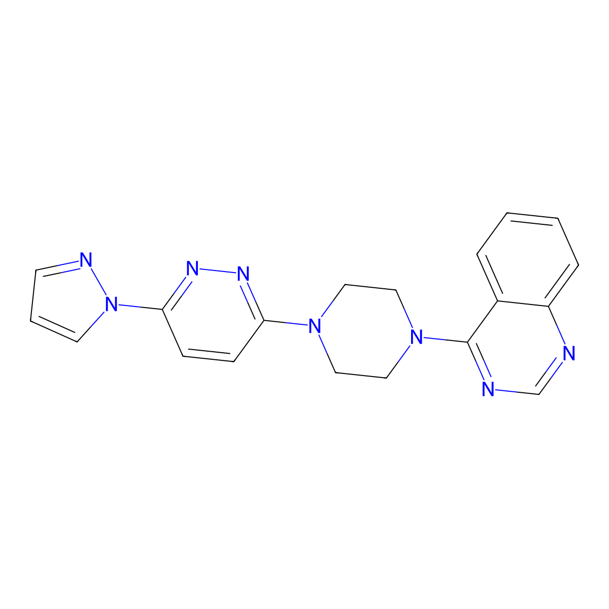 4-{4-[6-(1H-pyrazol-1-yl)pyridazin-3-yl]piperazin-1-yl}quinazoline molecular structure, CAS 2640822-89-3