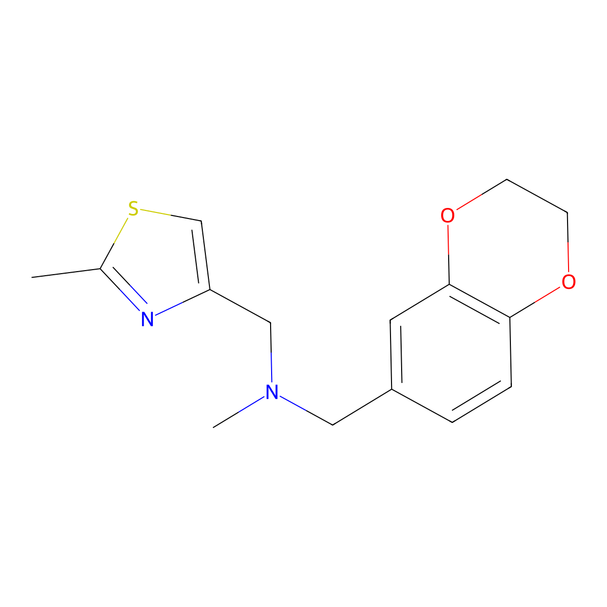 [(2,3-Dihydro-1,4-benzodioxin-6-yl)methyl](methyl)[(2-methyl-1,3-thiazol-4-yl)methyl]amine molecular structure, CAS 2640822-91-7