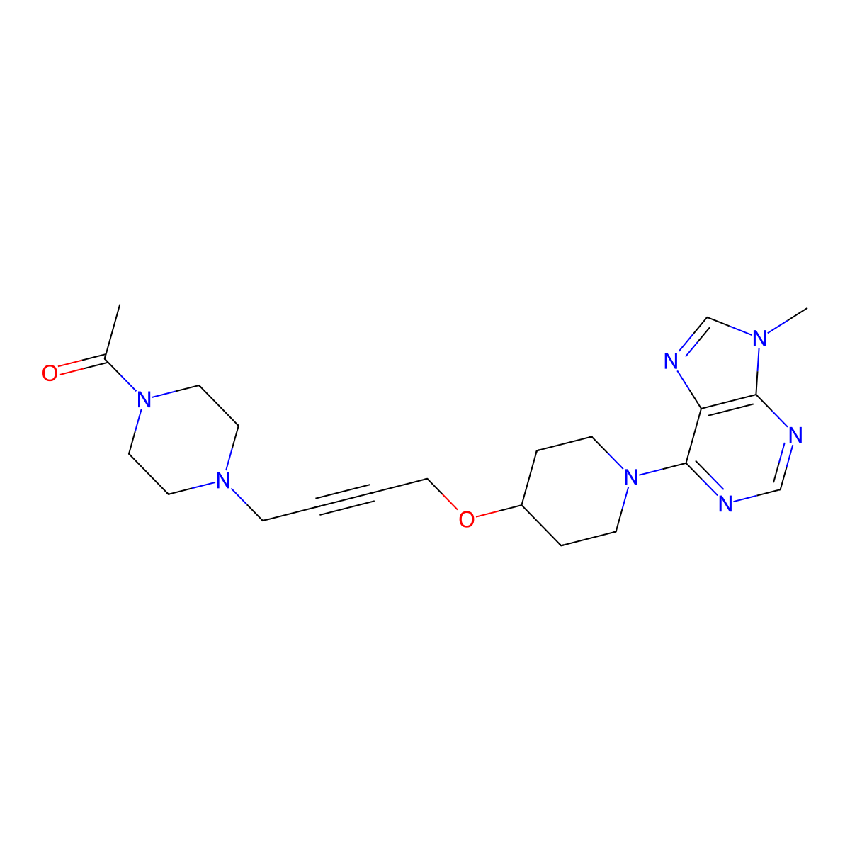 1-[4-(4-{[1-(9-methyl-9H-purin-6-yl)piperidin-4-yl]oxy}but-2-yn-1-yl)piperazin-1-yl]ethan-1-one molecular structure, CAS 2640822-92-8