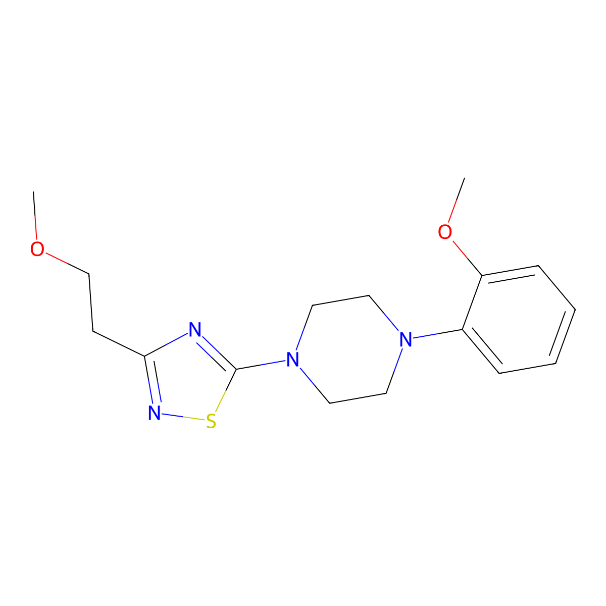 1-[3-(2-Methoxyethyl)-1,2,4-thiadiazol-5-yl]-4-(2-methoxyphenyl)piperazine molecular structure, CAS 2640822-95-1