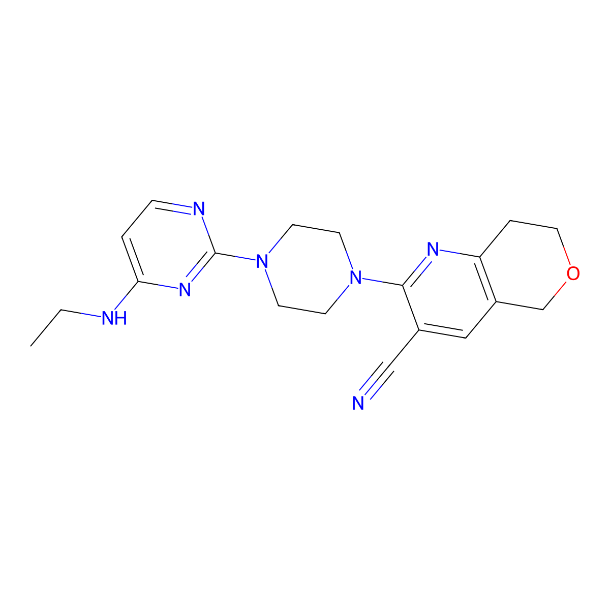 2-{4-[4-(ethylamino)pyrimidin-2-yl]piperazin-1-yl}-5H,7H,8H-pyrano[4,3-b]pyridine-3-carbonitrile molecular structure, CAS 2640823-02-3