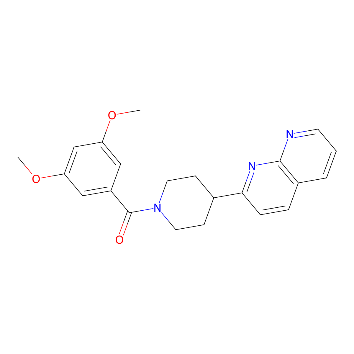 2-[1-(3,5-Dimethoxybenzoyl)piperidin-4-yl]-1,8-naphthyridine molecular structure, CAS 2640823-05-6