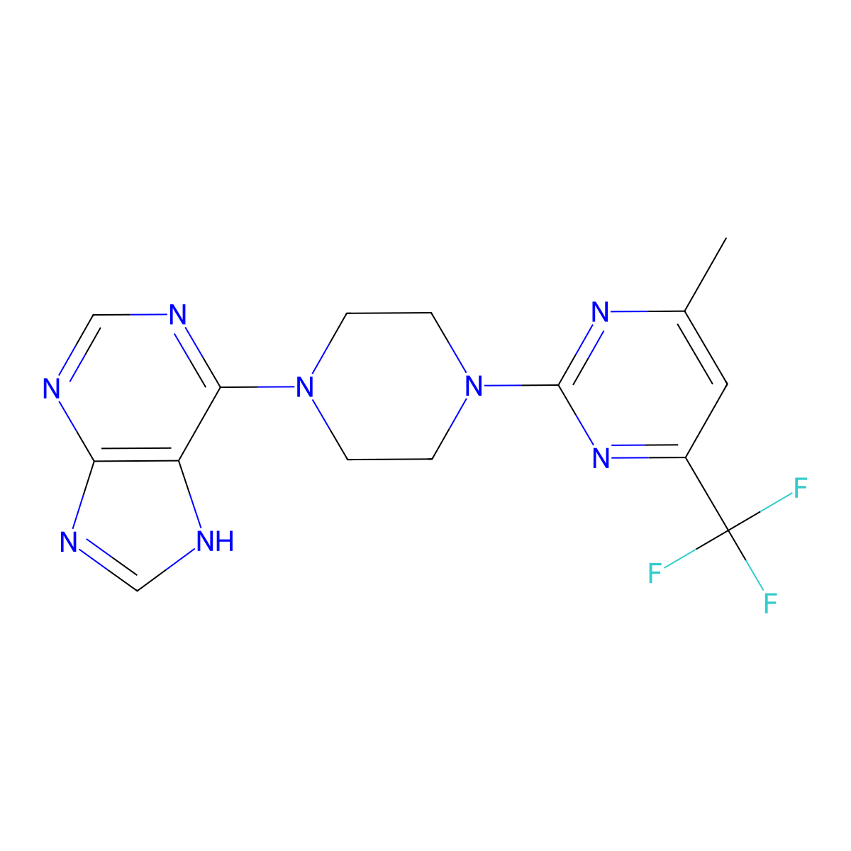 6-{4-[4-methyl-6-(trifluoromethyl)pyrimidin-2-yl]piperazin-1-yl}-9H-purine molecular structure, CAS 2640823-07-8