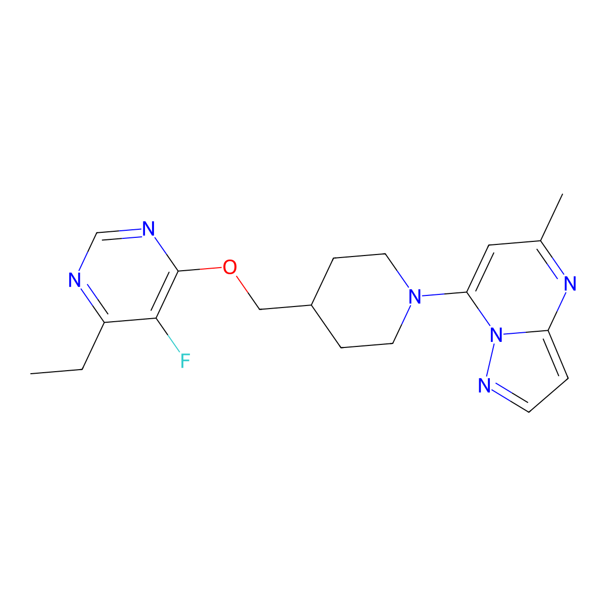 4-Ethyl-5-fluoro-6-[(1-{5-methylpyrazolo[1,5-a]pyrimidin-7-yl}piperidin-4-yl)methoxy]pyrimidine molecular structure, CAS 2640828-41-5
