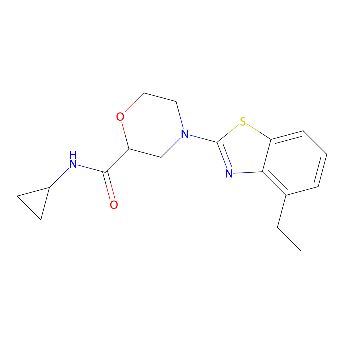 N-cyclopropyl-4-(4-ethyl-1,3-benzothiazol-2-yl)morpholine-2-carboxamide molecular structure, CAS 2640828-43-7