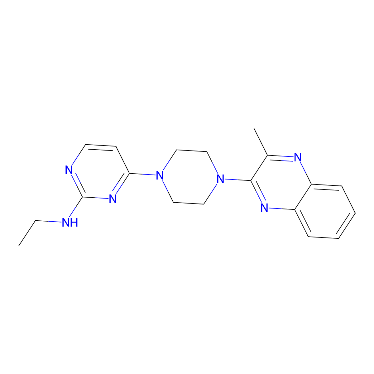 N-ethyl-4-[4-(3-methylquinoxalin-2-yl)piperazin-1-yl]pyrimidin-2-amine molecular structure, CAS 2640828-46-0