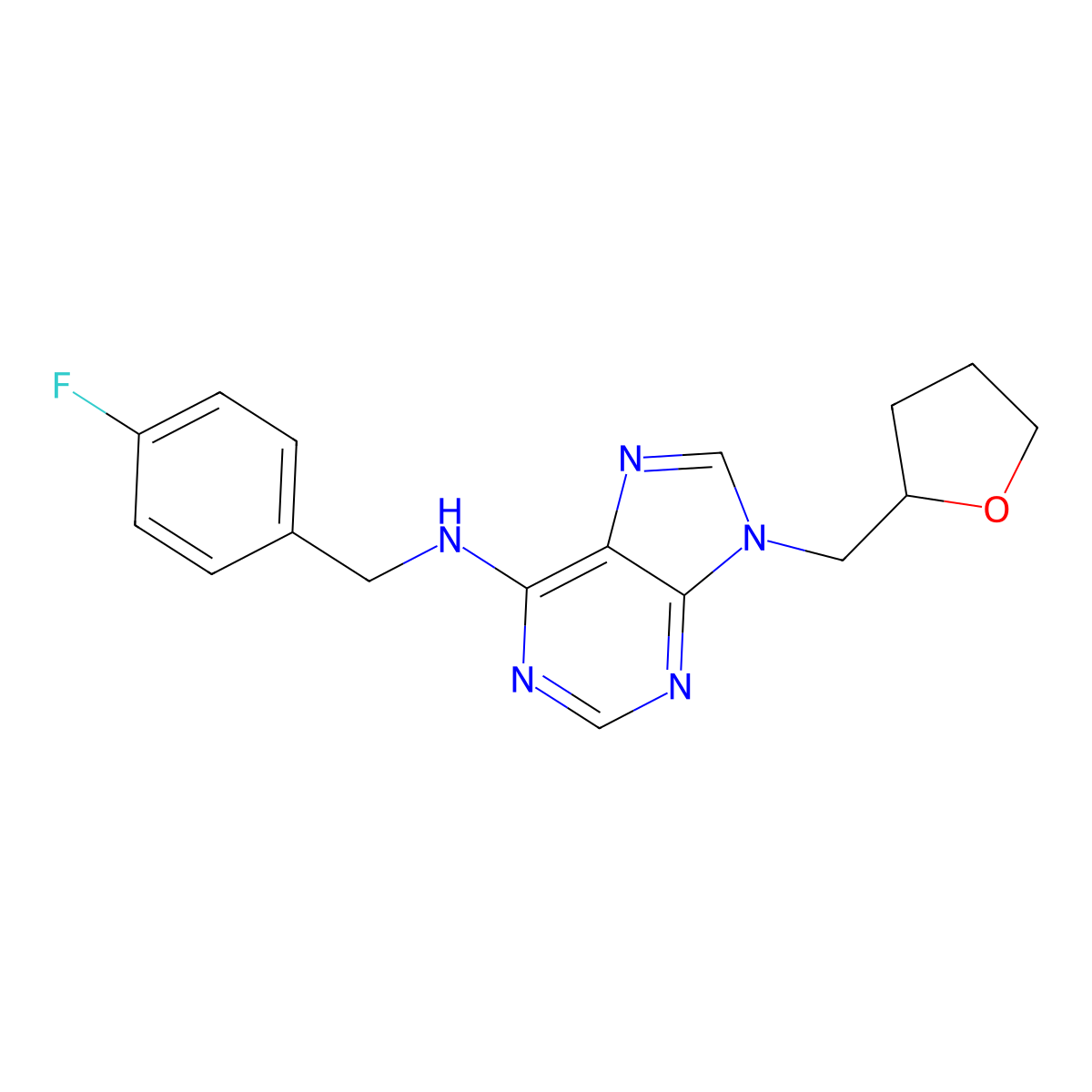 N-[(4-fluorophenyl)methyl]-9-[(oxolan-2-yl)methyl]-9H-purin-6-amine molecular structure, CAS 2640828-48-2
