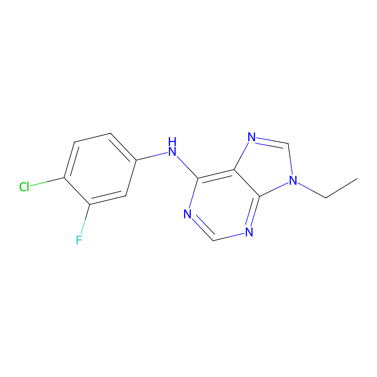 N-(4-chloro-3-fluorophenyl)-9-ethyl-9H-purin-6-amine molecular structure, CAS 2640828-51-7