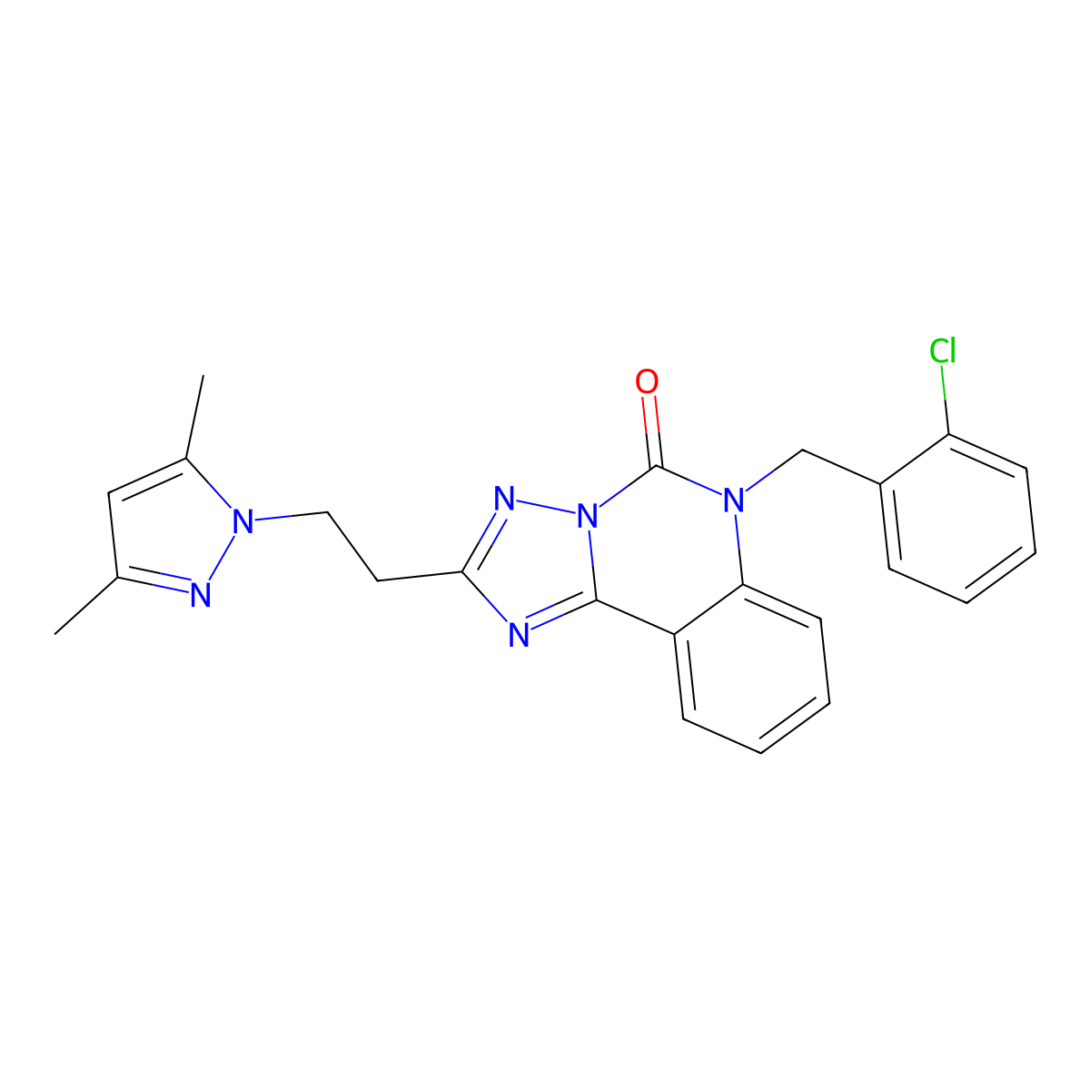6-[(2-chlorophenyl)methyl]-2-[2-(3,5-dimethyl-1H-pyrazol-1-yl)ethyl]-5H,6H-[1,2,4]triazolo[1,5-c]quinazolin-5-one molecular structure, CAS 2640828-53-9