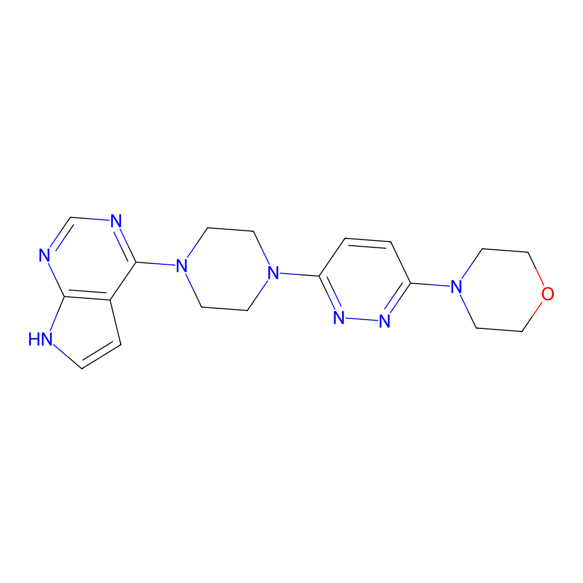 4-[6-(4-{7H-pyrrolo[2,3-d]pyrimidin-4-yl}piperazin-1-yl)pyridazin-3-yl]morpholine molecular structure, CAS 2640828-54-0