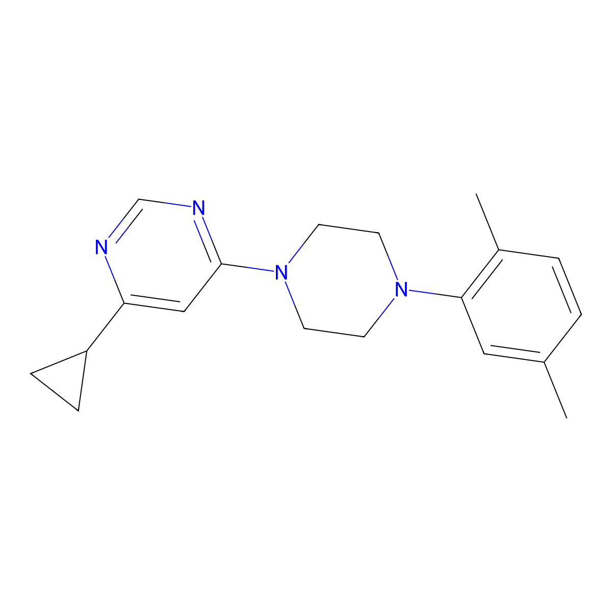 4-Cyclopropyl-6-[4-(2,5-dimethylphenyl)piperazin-1-yl]pyrimidine molecular structure, CAS 2640828-58-4