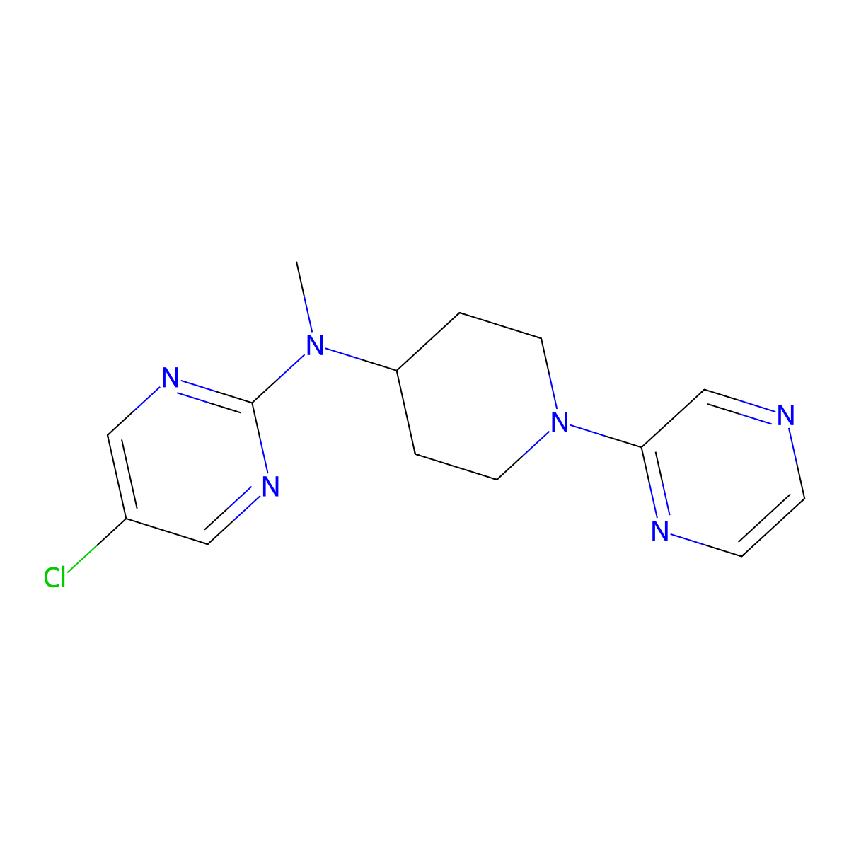 5-chloro-N-methyl-N-[1-(pyrazin-2-yl)piperidin-4-yl]pyrimidin-2-amine molecular structure, CAS 2640828-63-1
