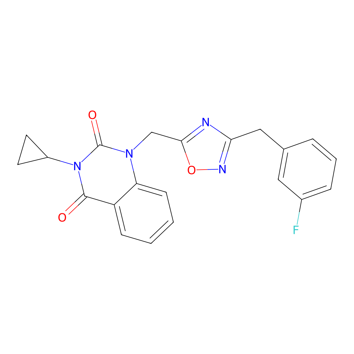 3-Cyclopropyl-1-({3-[(3-fluorophenyl)methyl]-1,2,4-oxadiazol-5-yl}methyl)-1,2,3,4-tetrahydroquinazoline-2,4-dione molecular structure, CAS 2640828-64-2
