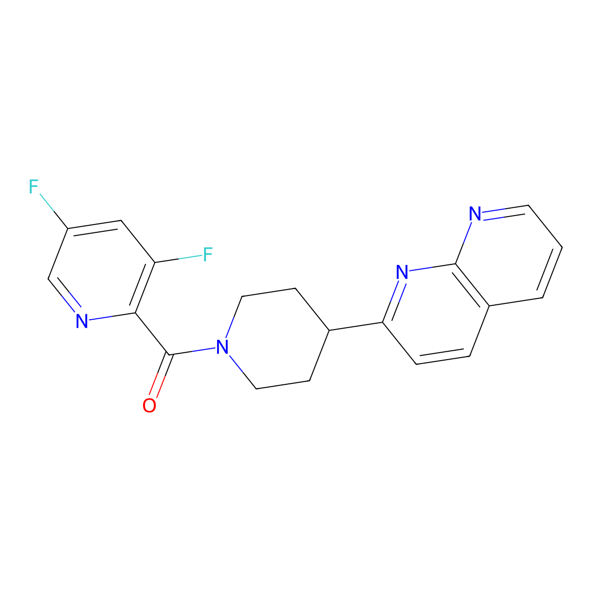 2-[1-(3,5-Difluoropyridine-2-carbonyl)piperidin-4-yl]-1,8-naphthyridine molecular structure, CAS 2640828-71-1