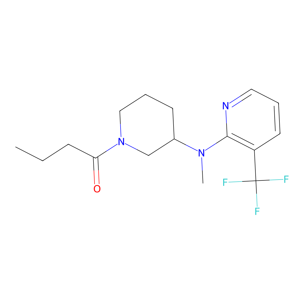 1-(3-{Methyl[3-(trifluoromethyl)pyridin-2-yl]amino}piperidin-1-yl)butan-1-one molecular structure, CAS 2640828-73-3