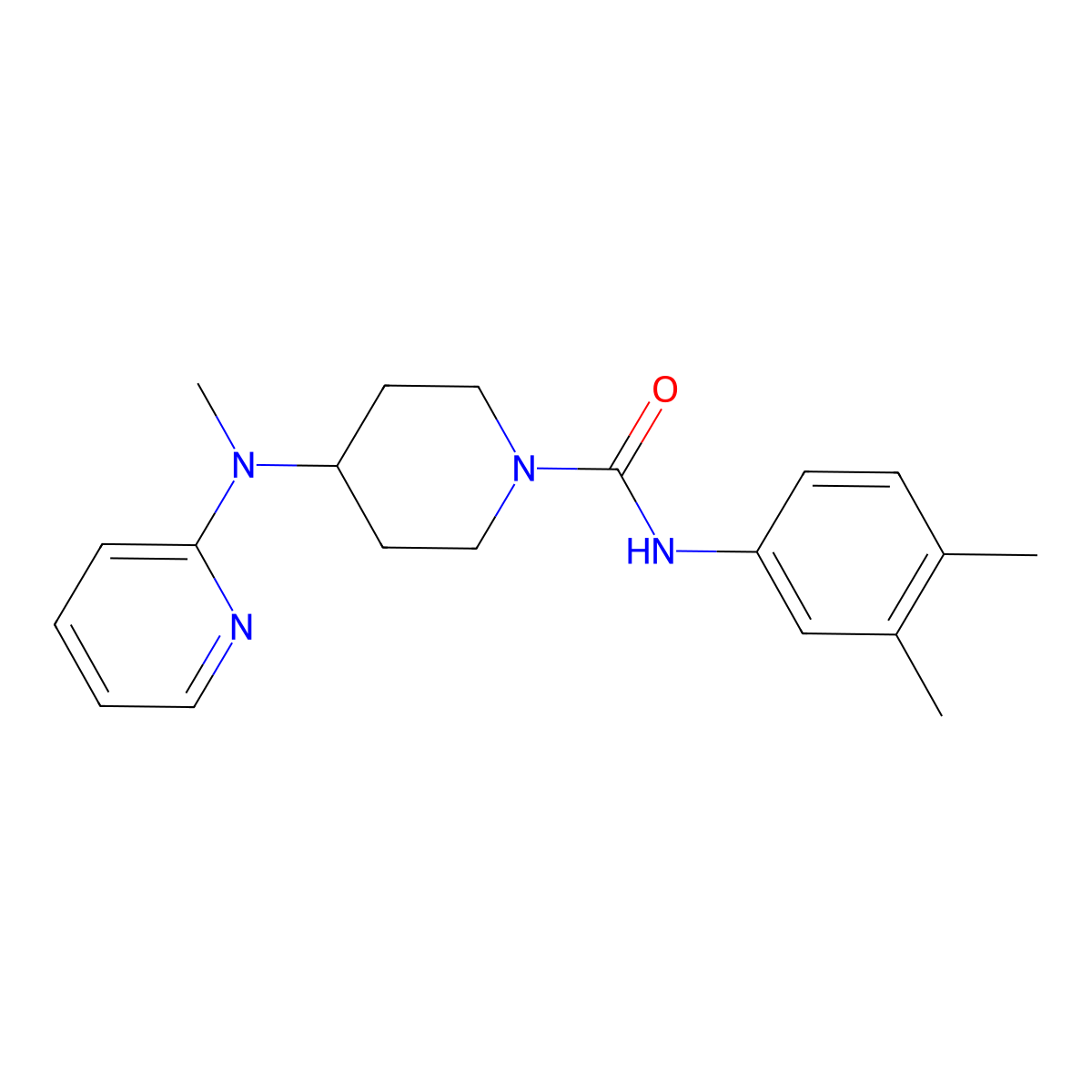 N-(3,4-dimethylphenyl)-4-[methyl(pyridin-2-yl)amino]piperidine-1-carboxamide molecular structure, CAS 2640828-76-6