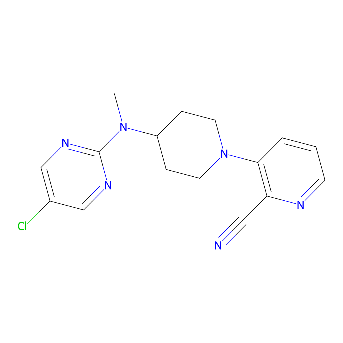 3-{4-[(5-Chloropyrimidin-2-yl)(methyl)amino]piperidin-1-yl}pyridine-2-carbonitrile molecular structure, CAS 2640828-77-7