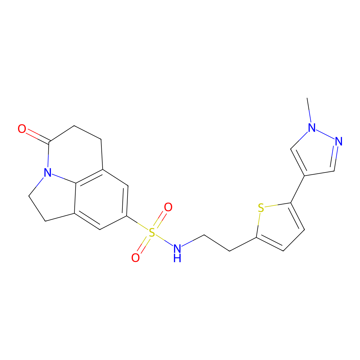 N-{2-[5-(1-methyl-1H-pyrazol-4-yl)thiophen-2-yl]ethyl}-11-oxo-1-azatricyclo[6.3.1.0^{4,12}]dodeca-4(12),5,7-triene-6-sulfonamide molecular structure, CAS 2640828-83-5