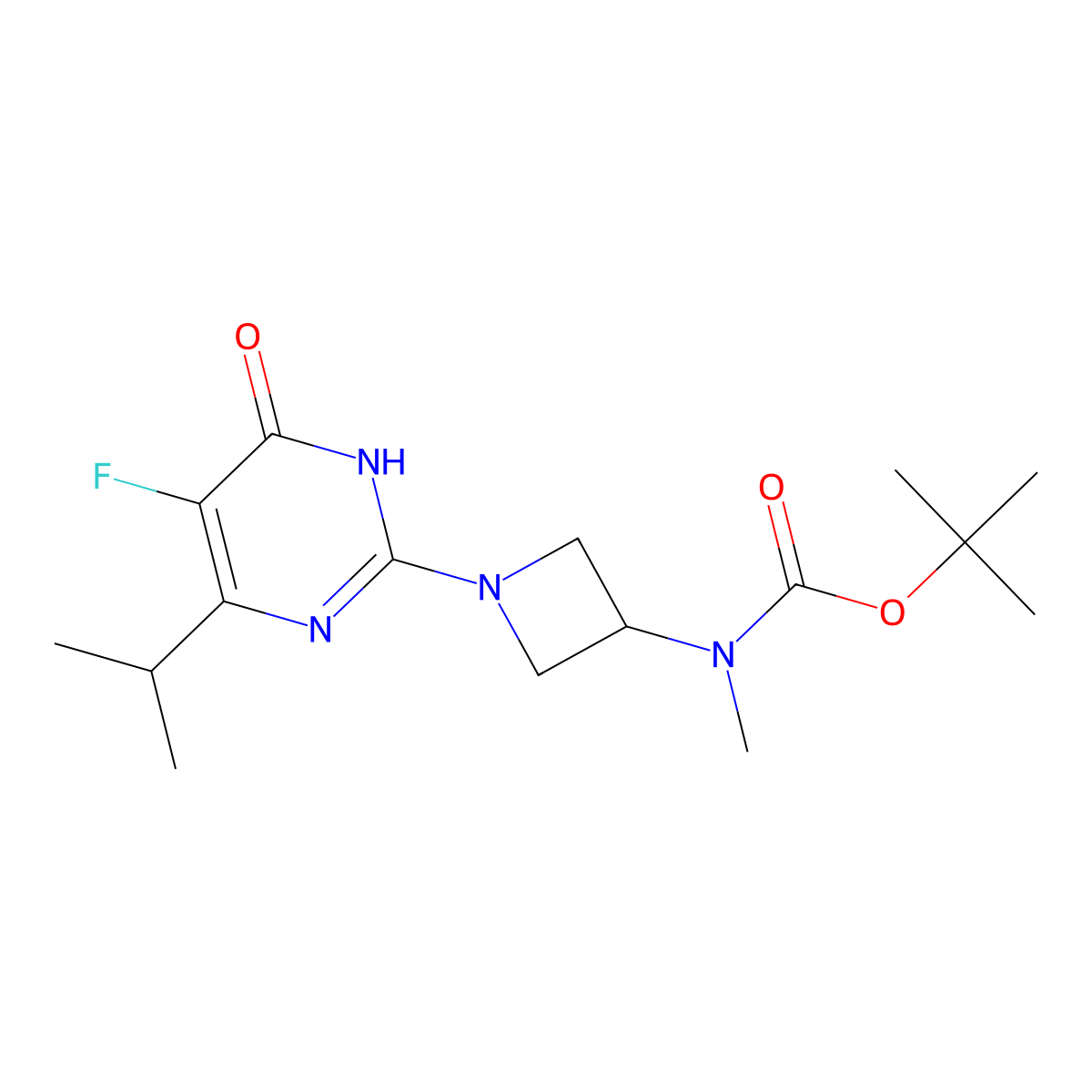 tert-butyl N-{1-[5-fluoro-6-oxo-4-(propan-2-yl)-1,6-dihydropyrimidin-2-yl]azetidin-3-yl}-N-methylcarbamate molecular structure, CAS 2640828-85-7