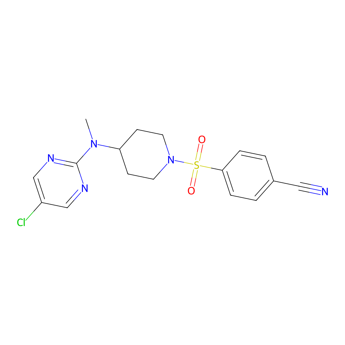 4-({4-[(5-Chloropyrimidin-2-yl)(methyl)amino]piperidin-1-yl}sulfonyl)benzonitrile molecular structure, CAS 2640828-86-8