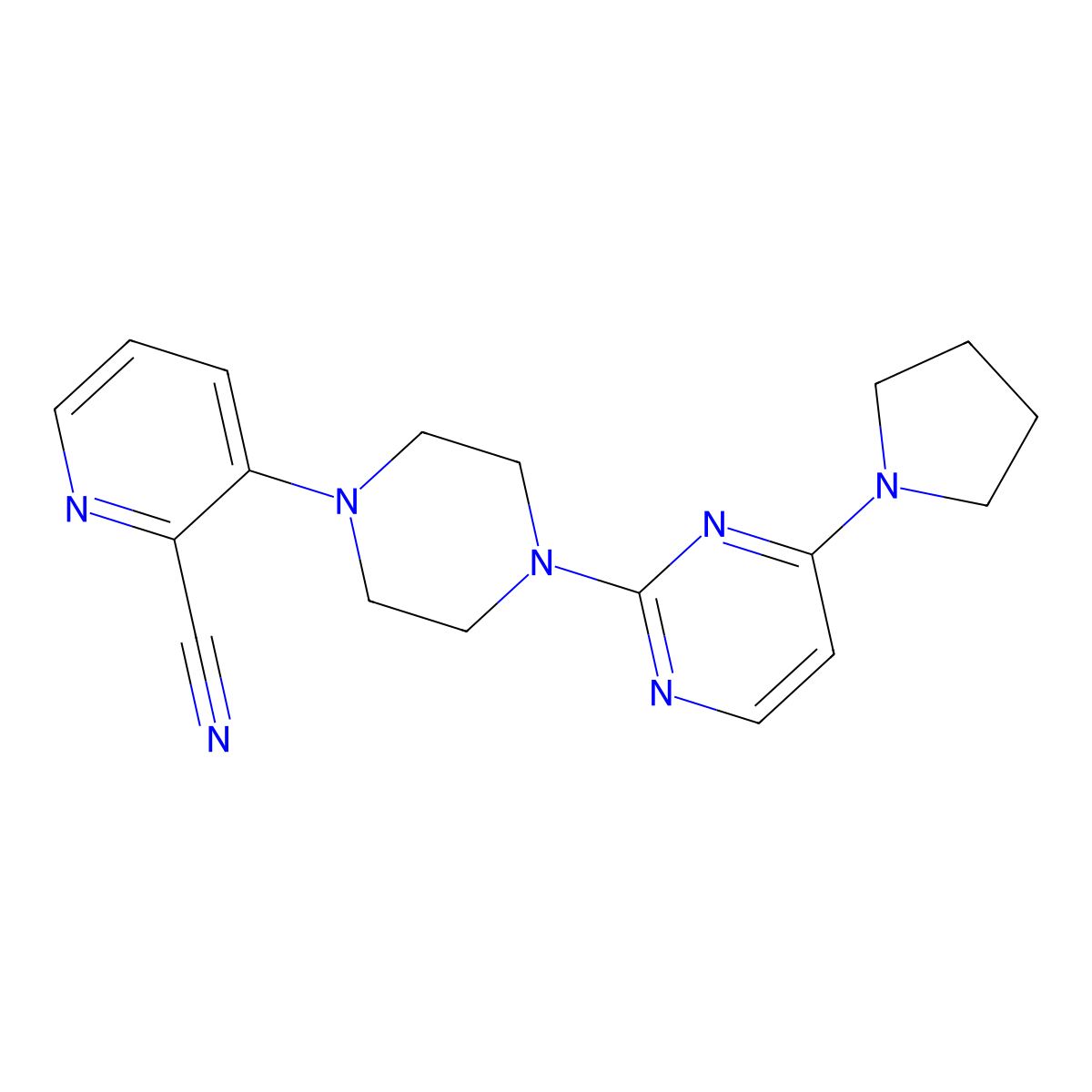 3-{4-[4-(Pyrrolidin-1-yl)pyrimidin-2-yl]piperazin-1-yl}pyridine-2-carbonitrile molecular structure, CAS 2640828-87-9