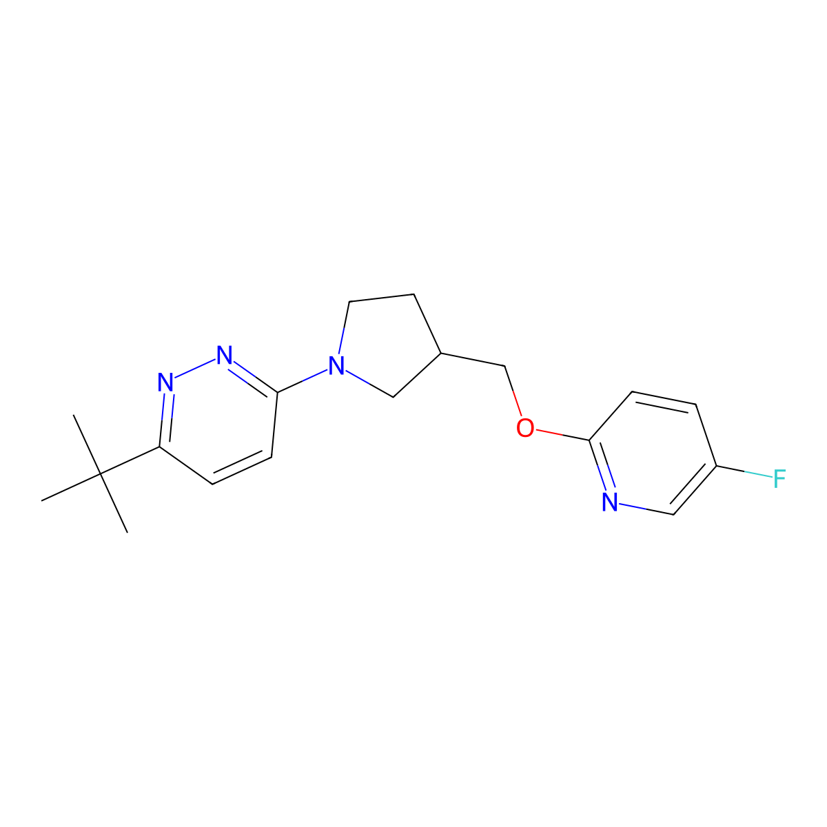 3-Tert-butyl-6-(3-{[(5-fluoropyridin-2-yl)oxy]methyl}pyrrolidin-1-yl)pyridazine molecular structure, CAS 2640828-92-6