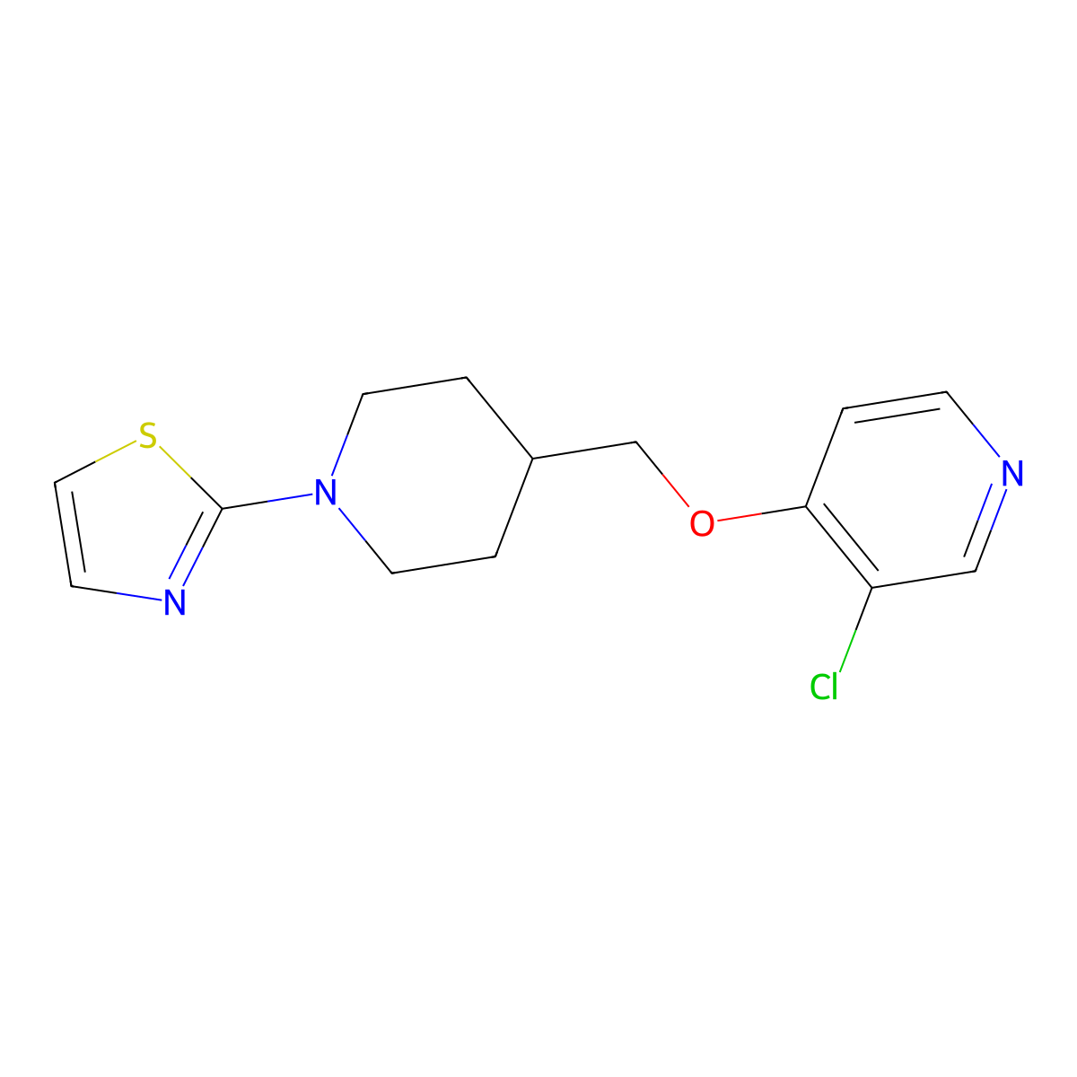 3-Chloro-4-{[1-(1,3-thiazol-2-yl)piperidin-4-yl]methoxy}pyridine molecular structure, CAS 2640828-93-7